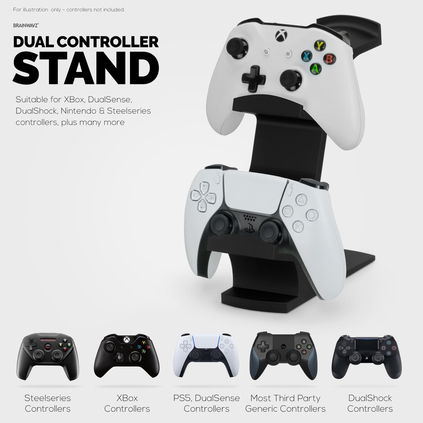BRAINWAVZ The Gravitas - Headphone Stand & Game Controller Holder for Desk - Universal Design for All Types of Headsets & Gamepads (Black)