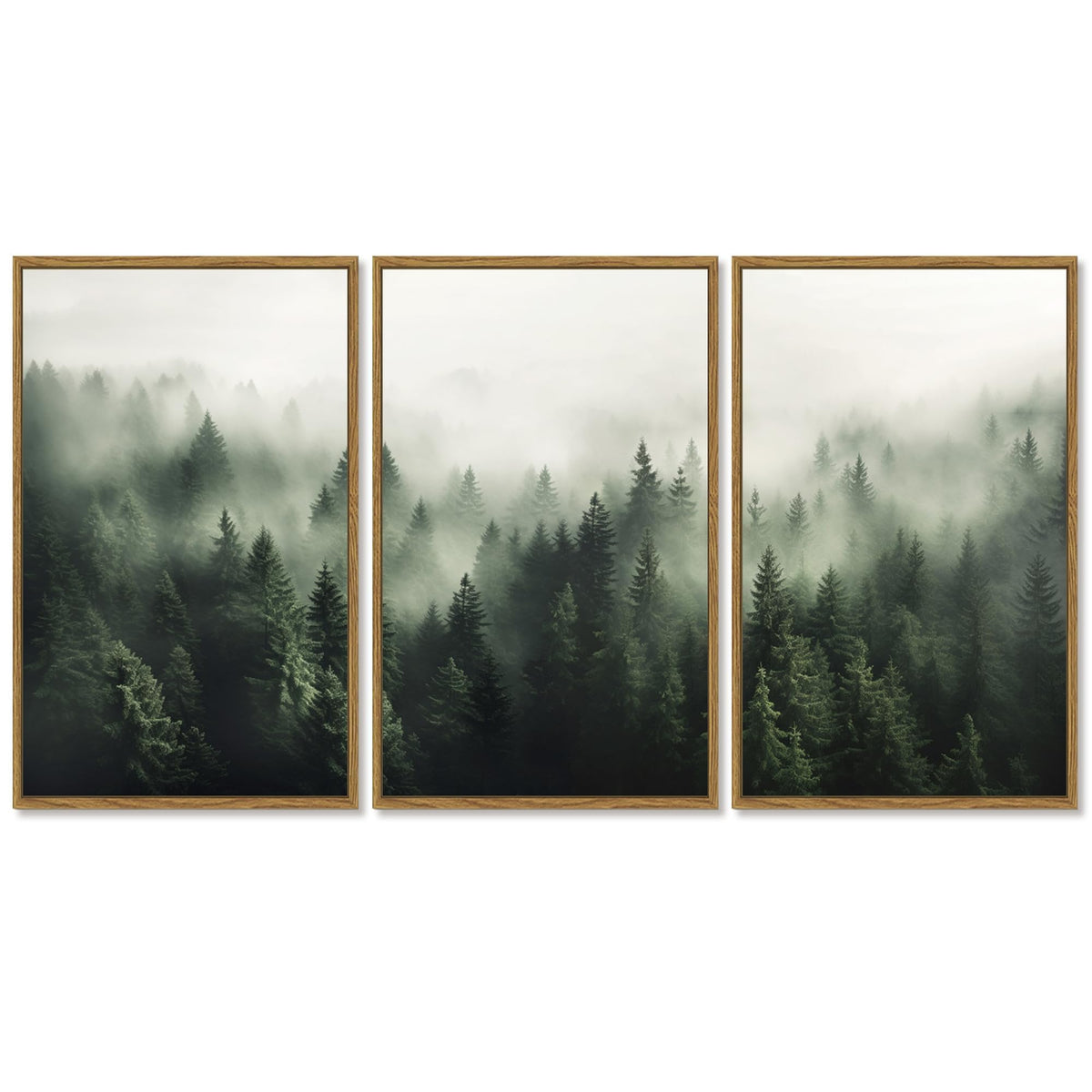 SHENIFY Green Fog Pine Tree Forest Canvas Wall Art Large 24x36in Framed Nature Modern Artwork Prints Decor - Natural Framed