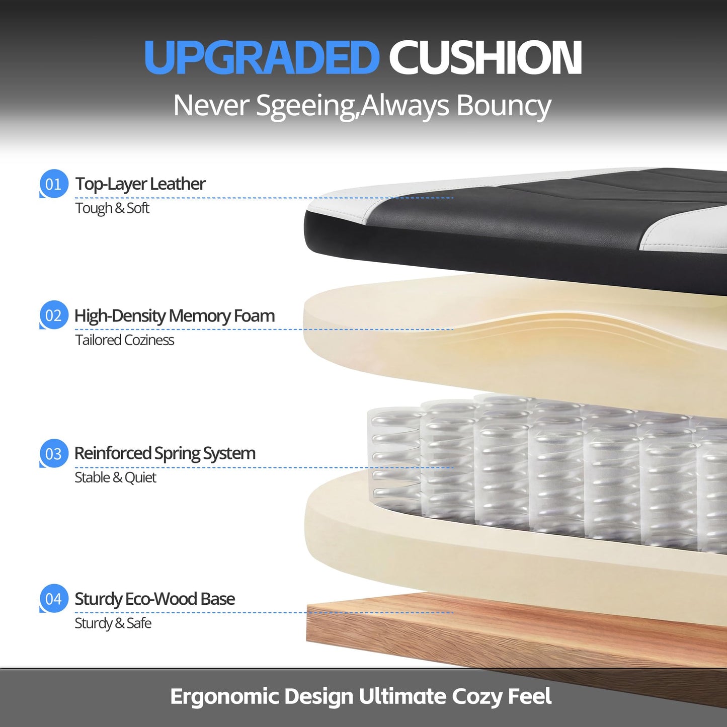 Kslysuty Desk Computer Gaming Chair - High Back Ergonomic Office Chair with Footrest and Lumbar Support, Swivel Comfy Home Gamer Video Game Chairs with Pocket Spring Cushion for Adults (White Leather)