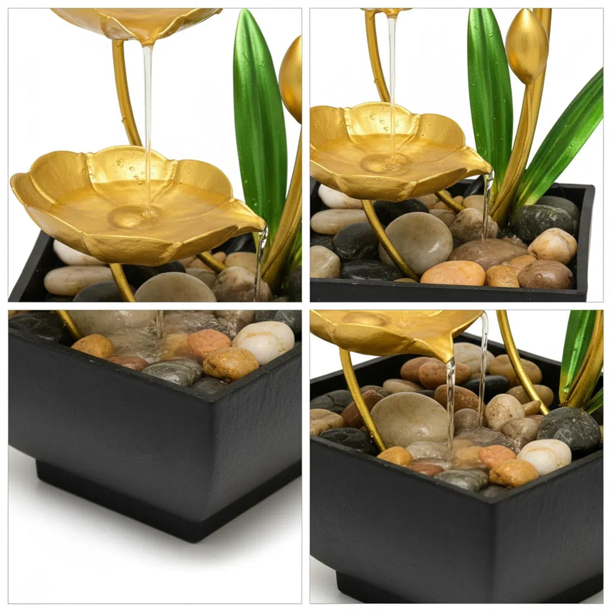 Qingyingge 11‘’ H Gold Tabletop Water Fountain, Zen Desktop Waterfall, Indoor Lotus Desktop Decorative Fountain, Home Bathroom Bedroom Decor.