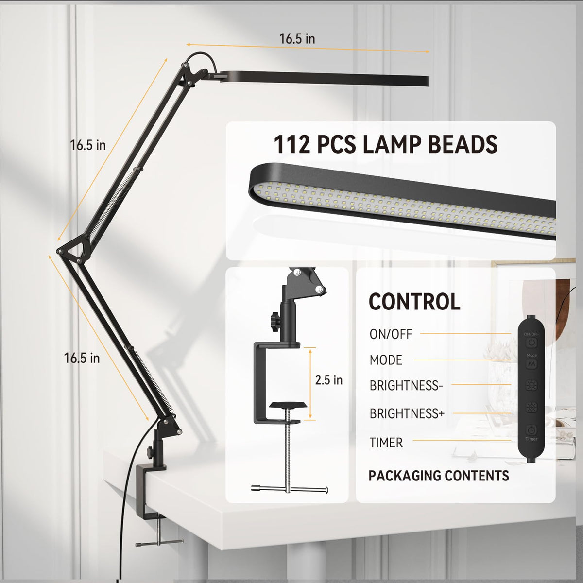 SKYLEO Desk Lamp for Home Office, Eye Comfortable LED Desk Light for Long Hours, Adjustable Swing Arm with Memory Function, Black