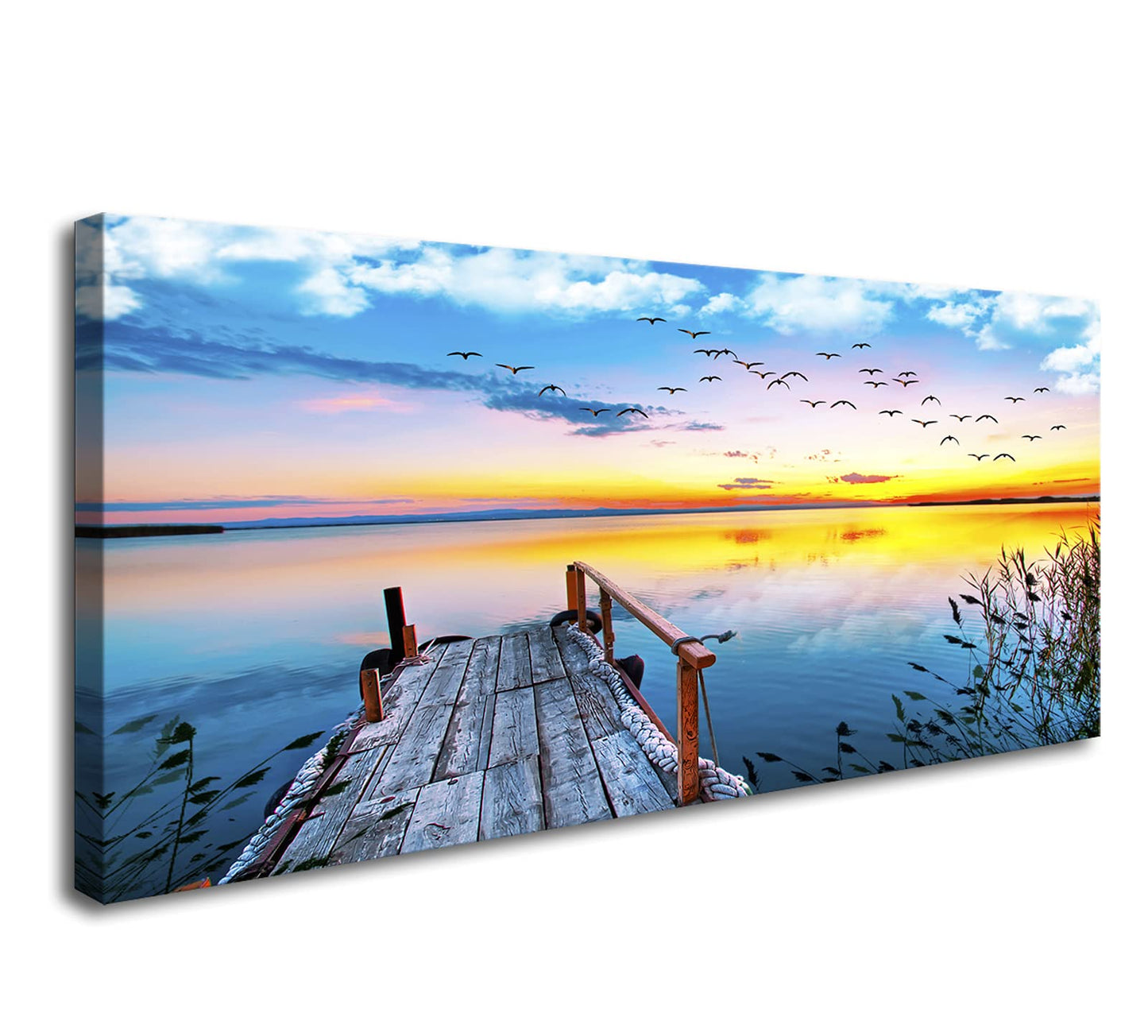 XXMWallArt FC2275 Jetty In The Sunset Lake Wall Art Canvas Prints Painting Nature Pictures Framed Landscape Paintings Canvas Wall Art for Living Room Bedroom Kitchen Home and Office Wall Decor