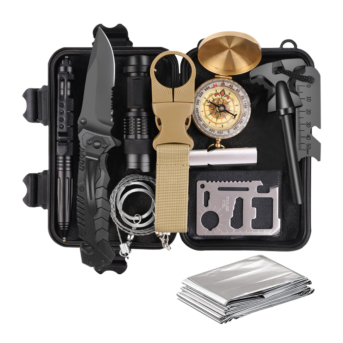 Gifts for Men Dad Husband Him, Survival Kit, Emergency Survival Gear and Equipment 14 in 1, Anniversary Birthday Gifts for Him Boyfriend, Hunting Fishing Camping Accessories, Cool Gadget
