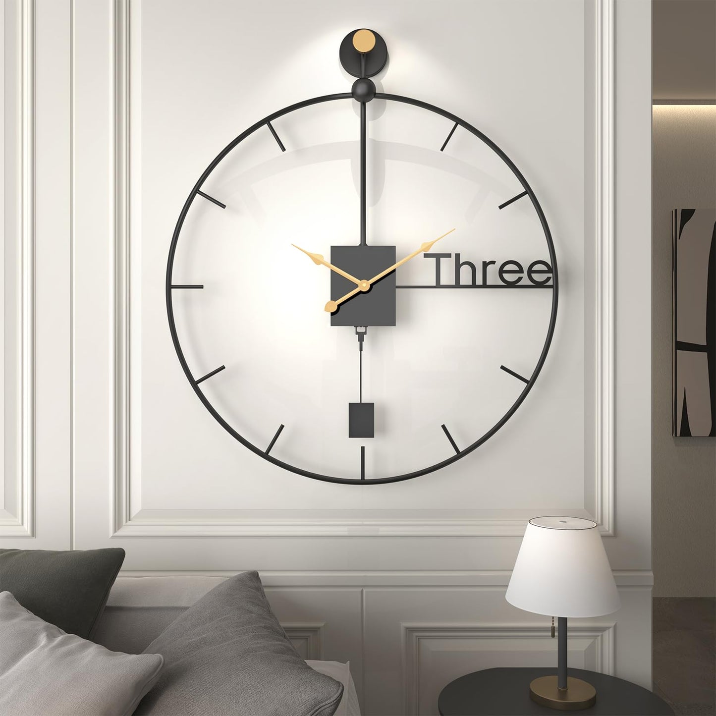 Cuspin 30 inch Large Wall Clocks Battery Operated Wall Clock with Pendulum, Silent Non-Ticking Metal Clock for Living Room Decor, Modern Decorative Hanging Clock for Bedroom, Office, Kitchen, Home