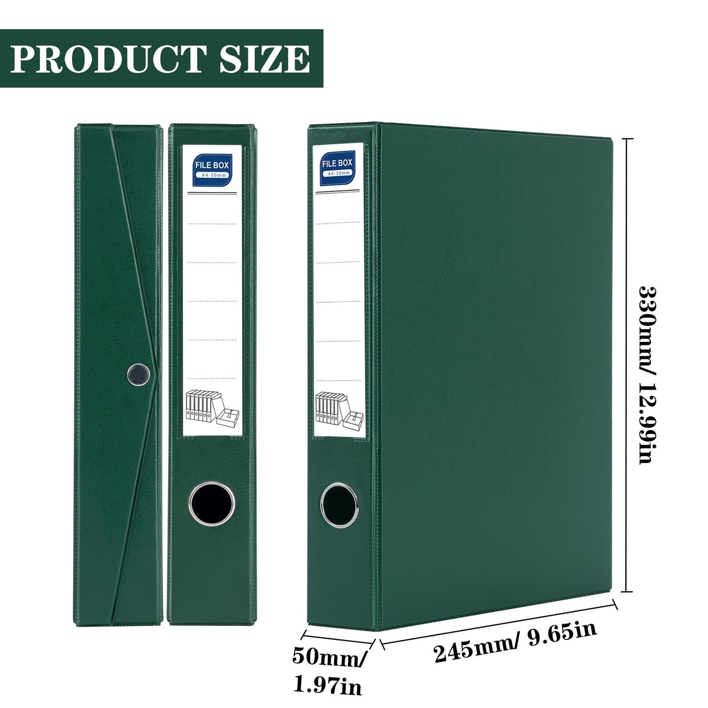 Hotyin Storage File Boxes 6 Pack, Foldable File Boxes with Lid, 50mm Spine, Archives Cases with Magnetic Closure & Clip, Plastic Document File Folder Paper Storage Organizer, Green