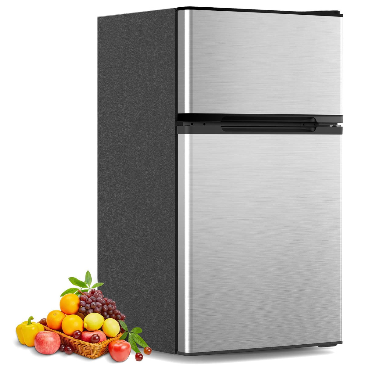 COWSAR 3.2 Cu.Ft Fridge with Freezer, Double Door Compact Refrige for Bedroom, Adjustable Thermostat, Energy-efficient Low Noise Small Refrigerator For Dorm, Office, Bar, RV, Commercial,Silver