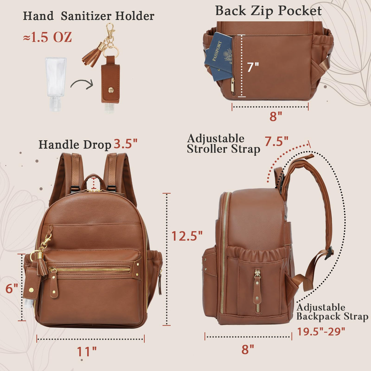 miss fong Small Diaper Bag Mini Diaper Bag Backpack Mini Backpack with 11 Pockets Baby Diaper Bag with Hand Sanitizer Holder, 2 Insulated Pockets