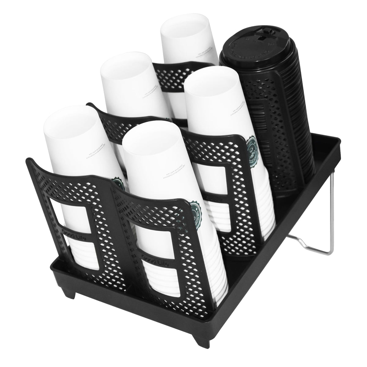 Coffee Cup Holder,Cup and Lid Dispenser with Stand,Disposable Cups Organizer,6 Slots,for Coffee Station,Bar,Office,Home,Restaurant,Breakroom,Countertop