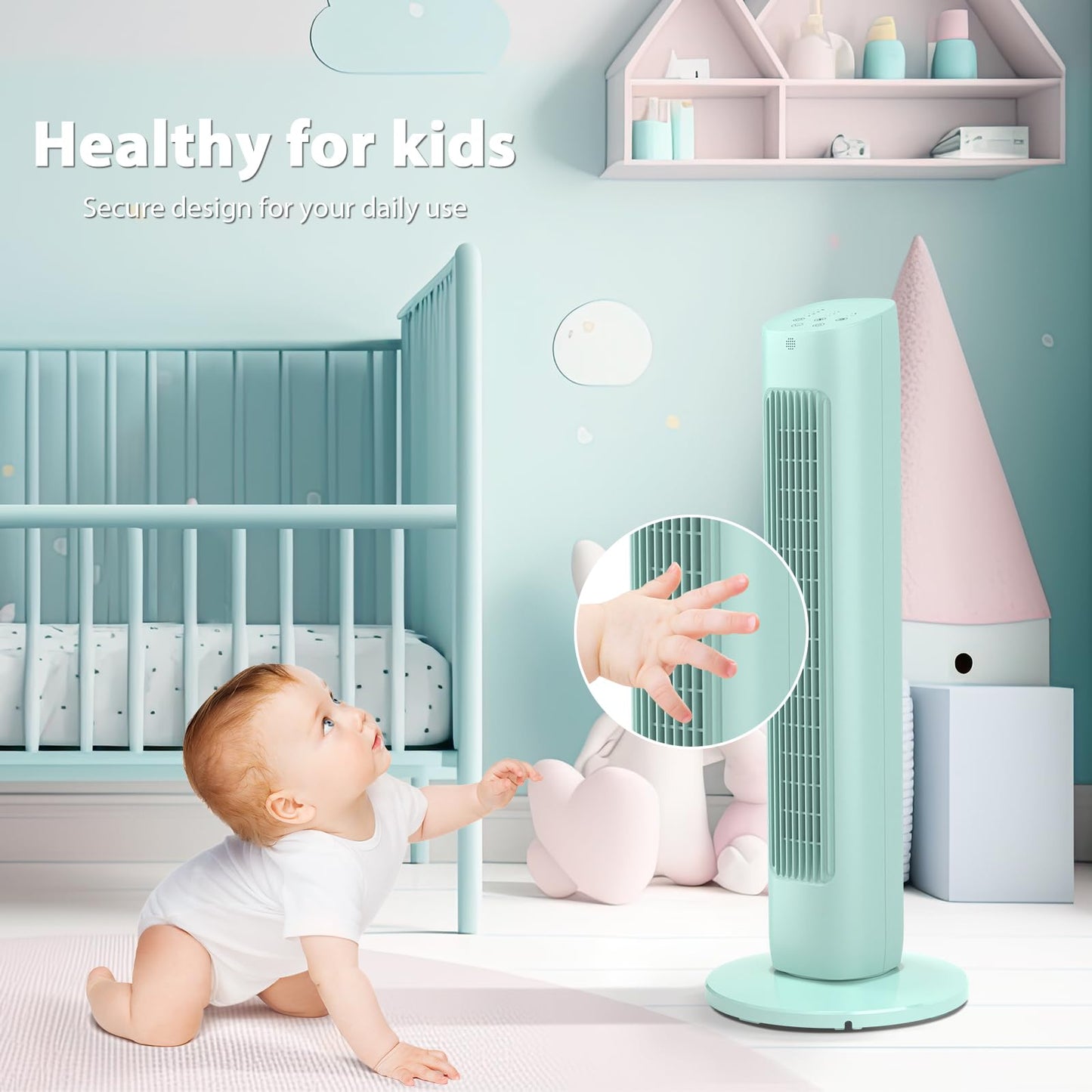 Antarctic Star Tower Fan 85°Oscillating Quiet Cooling 15H Timer Remote Control Powerful Standing 3 Wind Speed 3 Wind Modes LED Display Bladeless Portable LED Display,Bedroom Office, Green