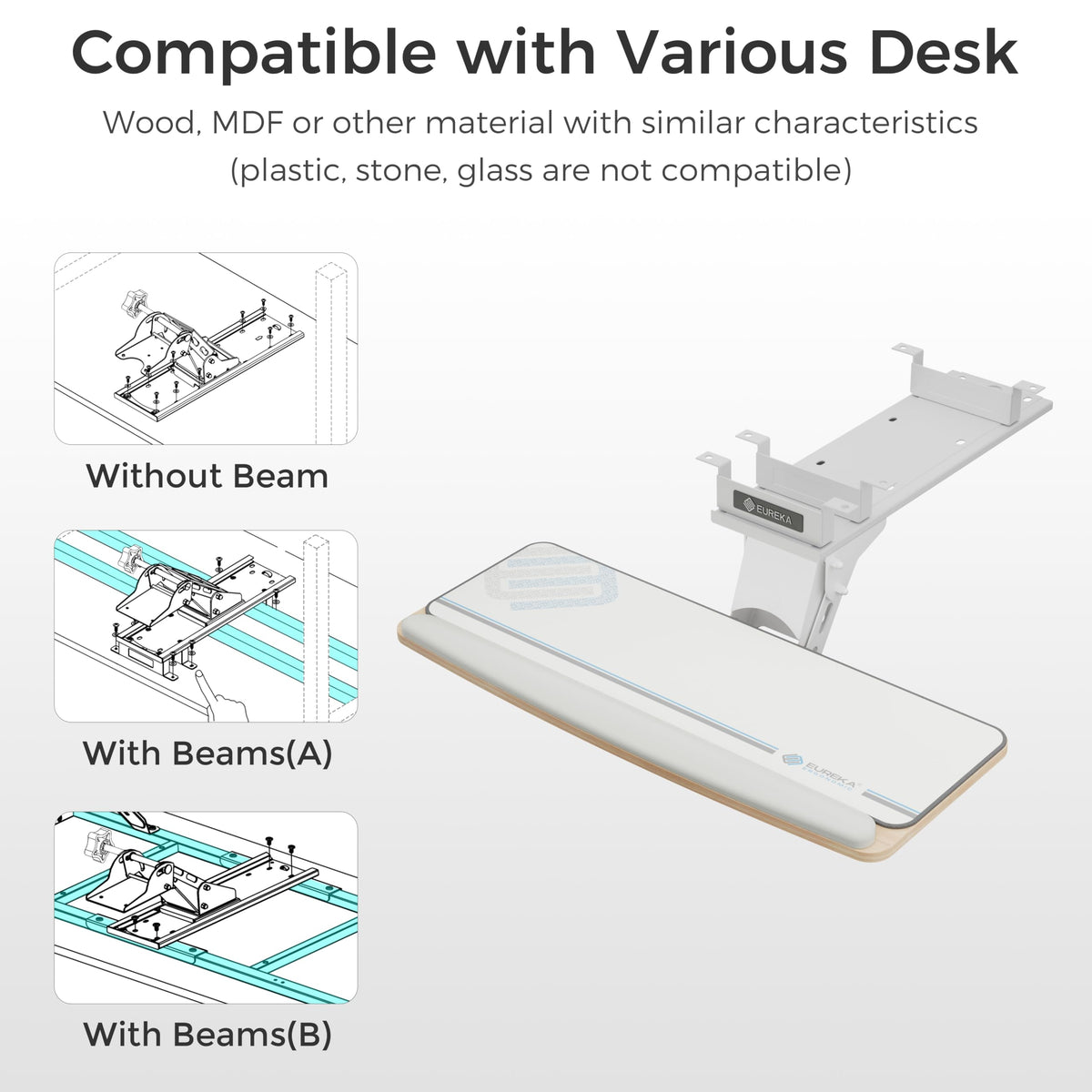 EUREKA ERGONOMIC Keyboard Tray Height Adjustable, Swivel Tilt Computer Keyboard Drawer Under Desk, 25x9.13'' Sliding Keyboard & Mouse Platform with Mouse Pad for Typing, Maple