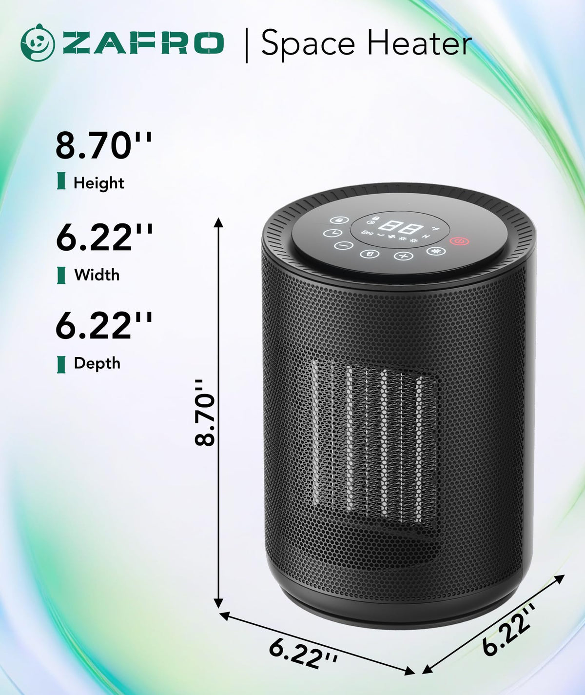 ZAFRO Space Heater for Indoor Use, Portable Electric Heaters with Digital Display and Remote, 2025 Upgraded, 24H Timer, 5 Mode, Thermostat, 1500W PTC Ceramic Fast Heat Safety for Home Office Bedroom