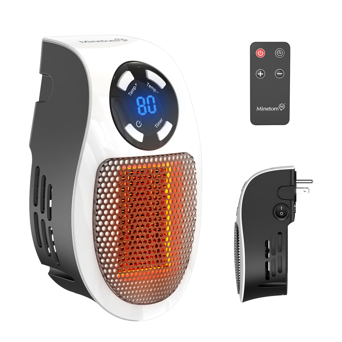 450W Space Heater, Remote Wall Outlet Electric Small Space Heater as Seen on TV with Adjustable Thermostat and Timer and Led Display, Compact for Home,Office,Bathroom