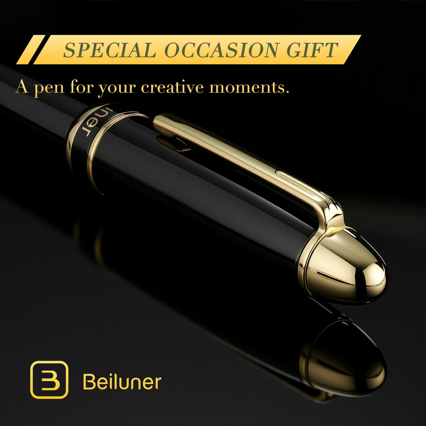 BEILUNER 315 Luxury Rollerball Pen, with 24K Gold Finish, Black Piano Lacquer, Luxury Grade Craftsmanship, Best Pen Gift Set for Men and Women, Professional, Executive, Office, Fancy, Nice Pens