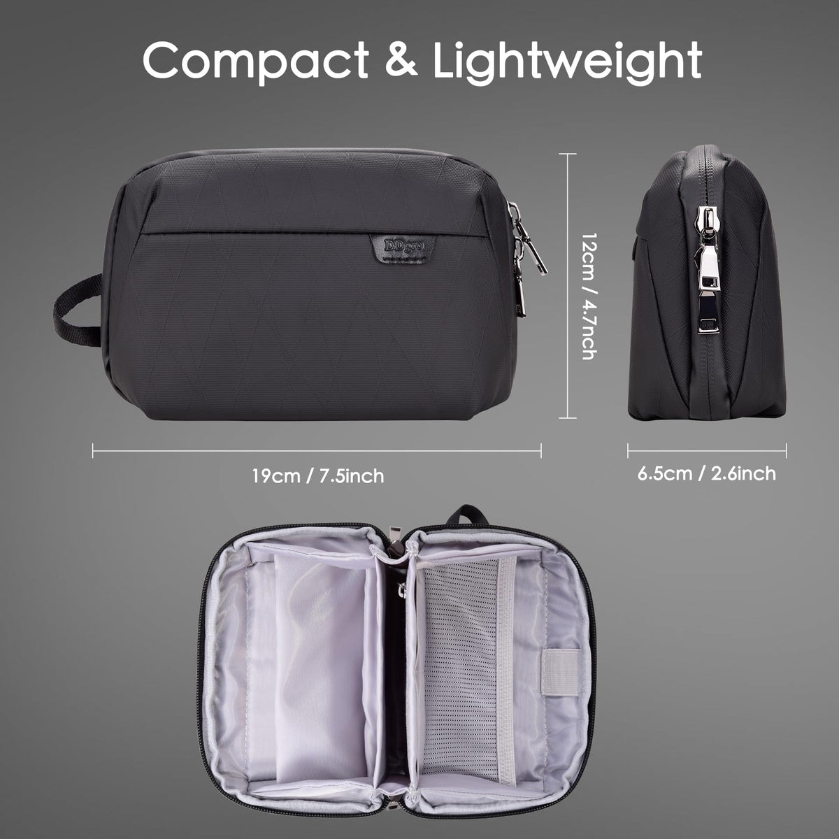 DDgro Mini Electronics Travel Organizer Pouch, Small Storage Case for Cable/Charger & Cords/Tech Essentials (Black-Mini)