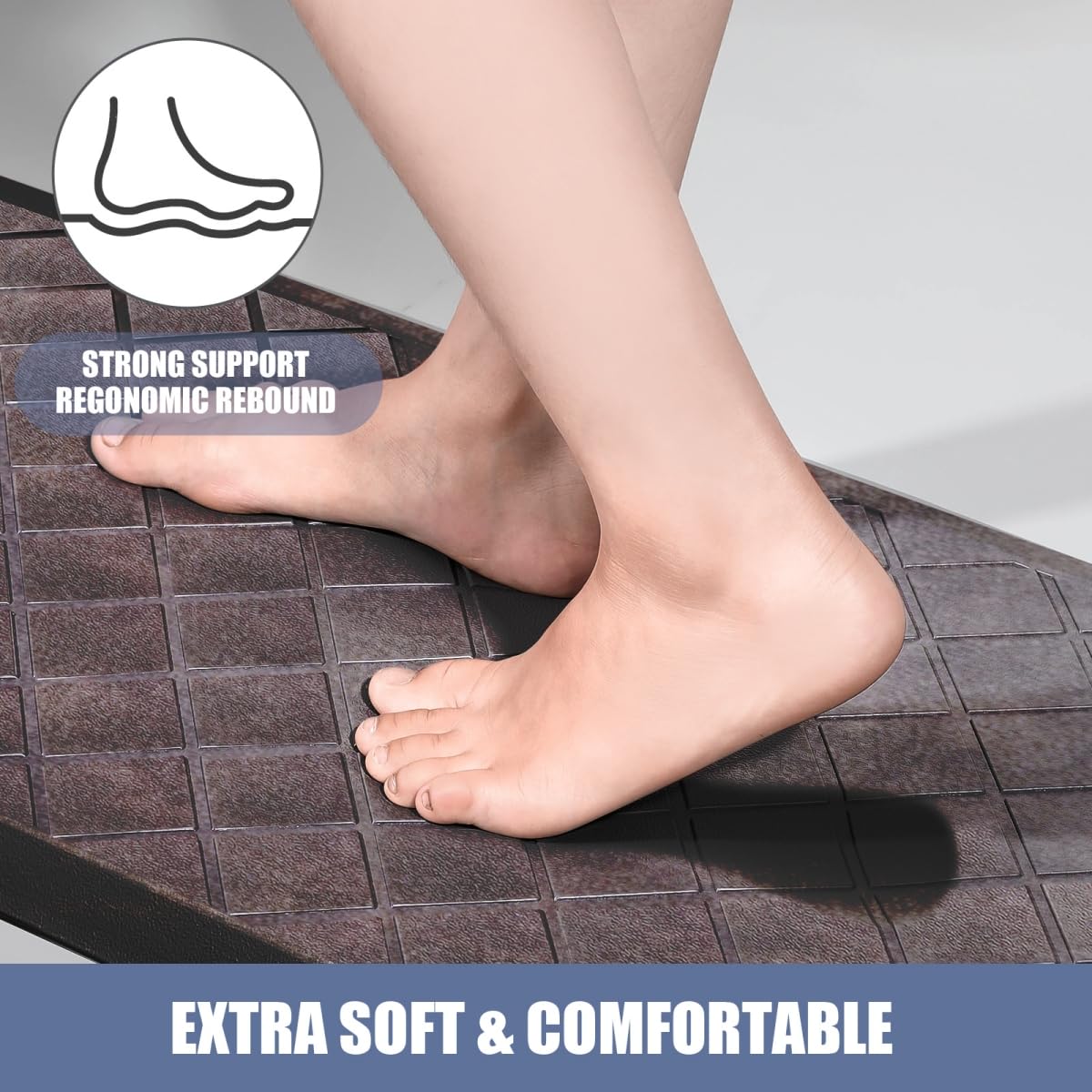 WEZVIX Cushioned Anti Fatigue Mats, Heavy Duty Non-Skid Floor Mats - 1/2 Inch Thick Ergonomic Comfort Foam, Brown