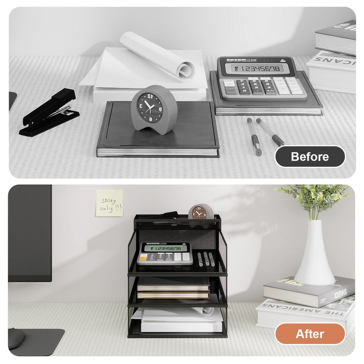 Natwind 3 Tier Stackable Paper Trays for Letter Documents, Desktop File Organizers for Office Supplies, Metal Mesh Desk Organizer，Office Organizer，Letter Trays for Home, Office, School，Black