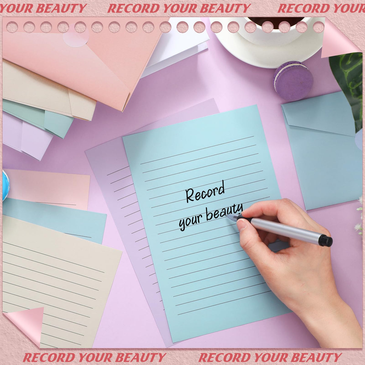 100 Pcs Stationery Lined Stationery Paper and Envelopes Set Includes 50 Letter Writing Paper and 50 Envelope for Office, 5.5 x 8.25 Inch(Pastel)