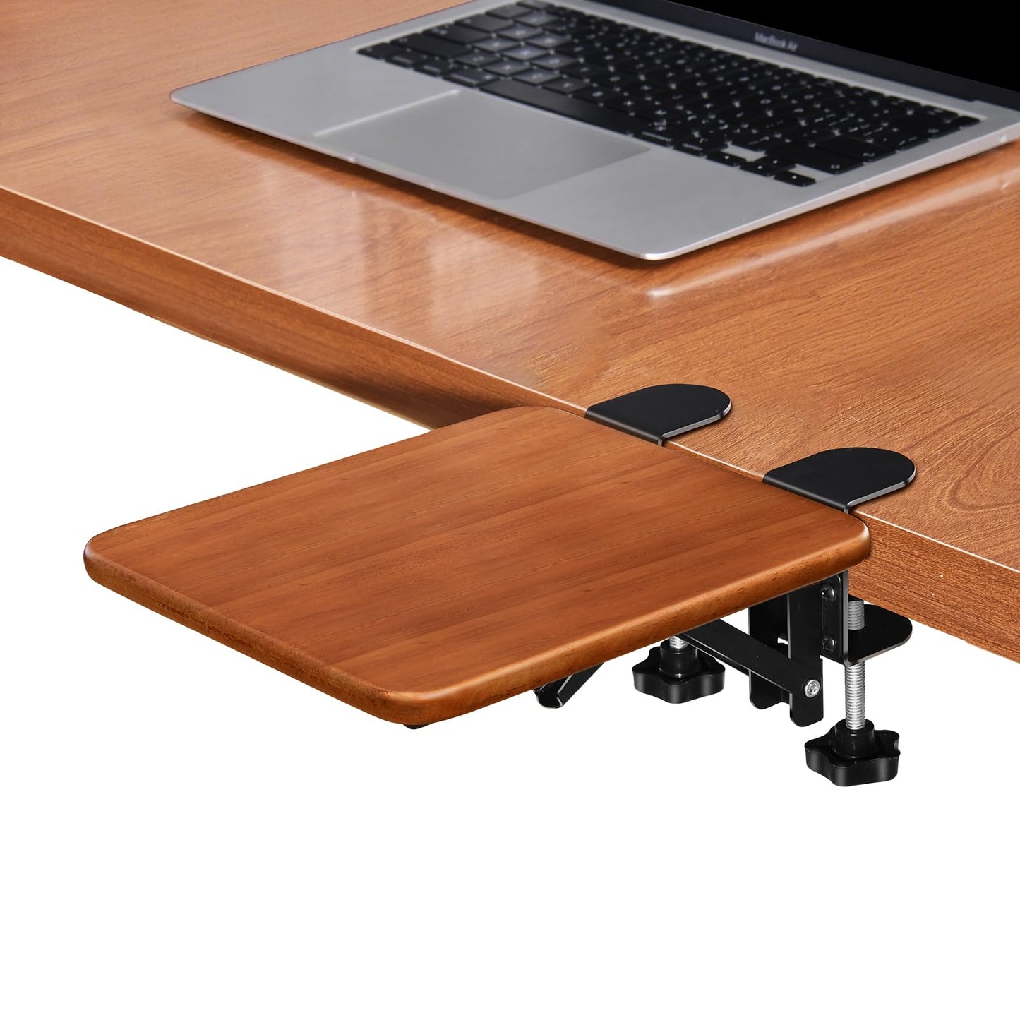 nediea Ergonomic Desk Extender Tray, 8.2"x7.6" Table Mount Arm Wrist Rest Shelf, 90° Foldable Elbow Support, Clamp on Computer Arm Rest for Desk, Office & Home Use, Wood