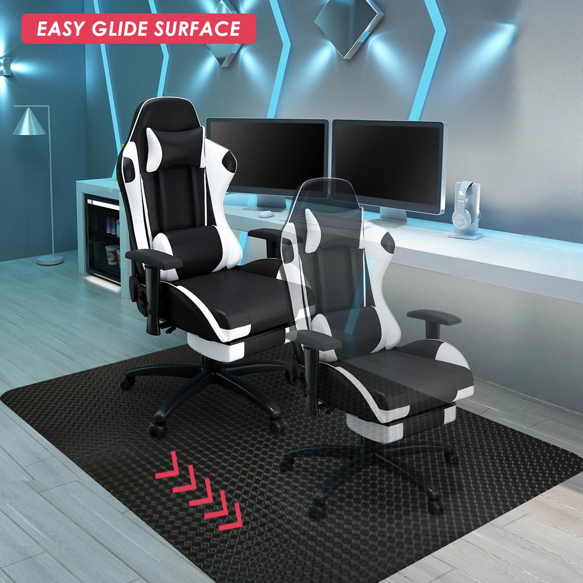 Vicwe Gaming Chair Mat for Hardwood Floor, 60"×46" Large Office Chair Mat, PVC Computer Chair Mats, Easy Glide, Floor Protector for Rolling Chair-Black