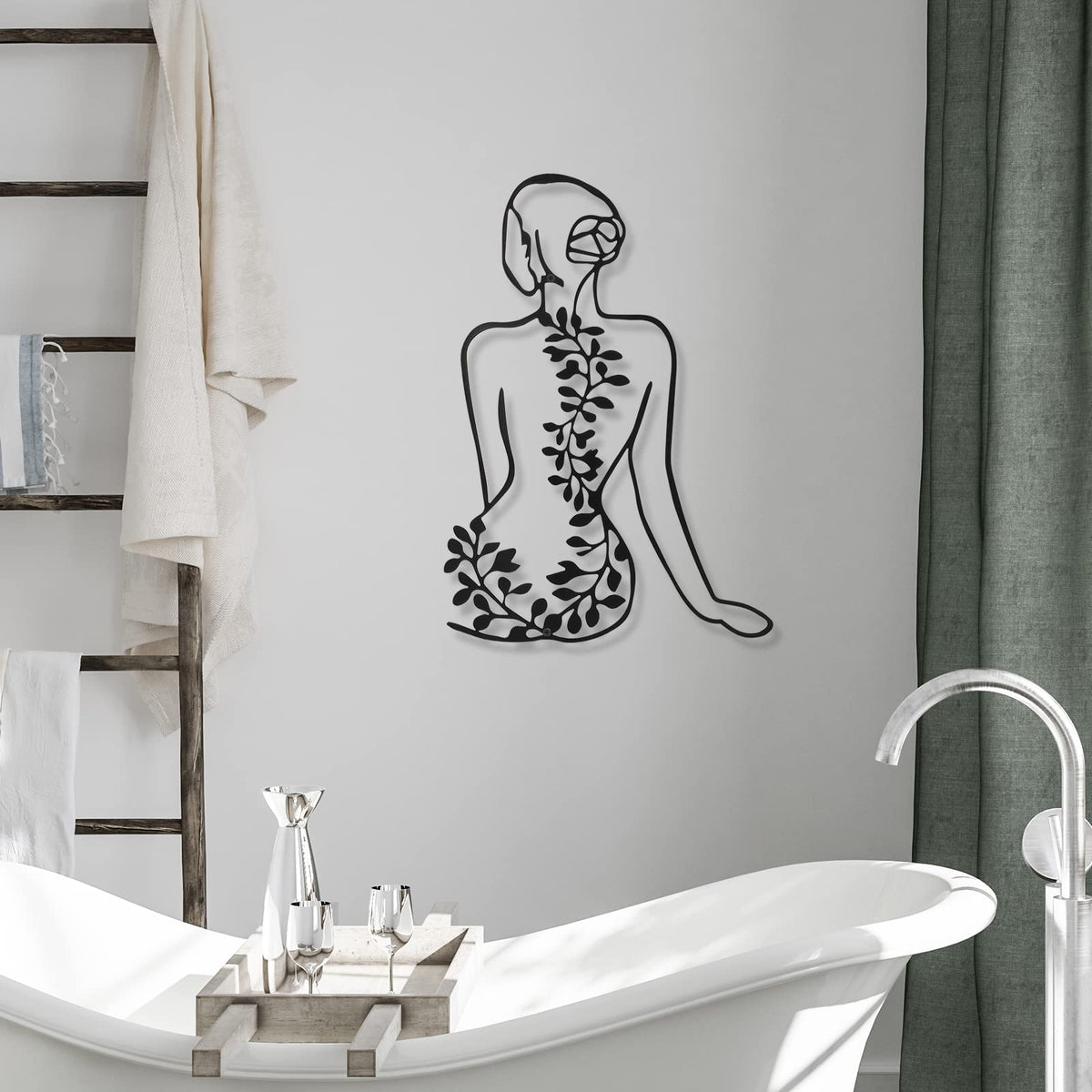 Photect 4 Pieces Metal Wall Art Decor Black Single Line Art Drawing Minimalist Abstract Female Woman Wall Sculptures Hanging Decor Accents for Bathroom Living Room(Modern)