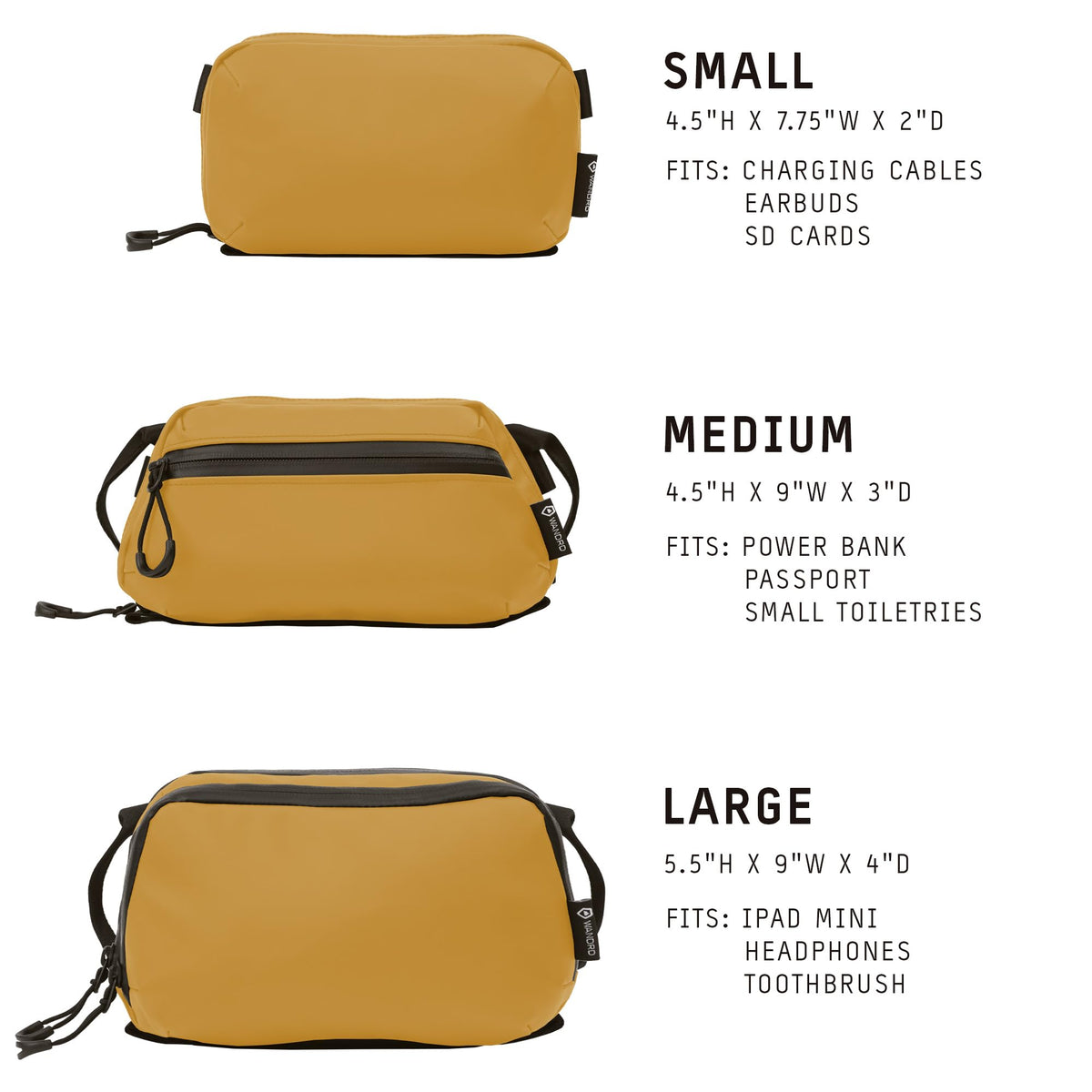 WANDRD Tech Bag, Small - Travel Bag and Tech Organizer for Everyday Carry - Weather-Resistant and Durable for Hiking, Camping, Sport, and More (Dallol Yellow)