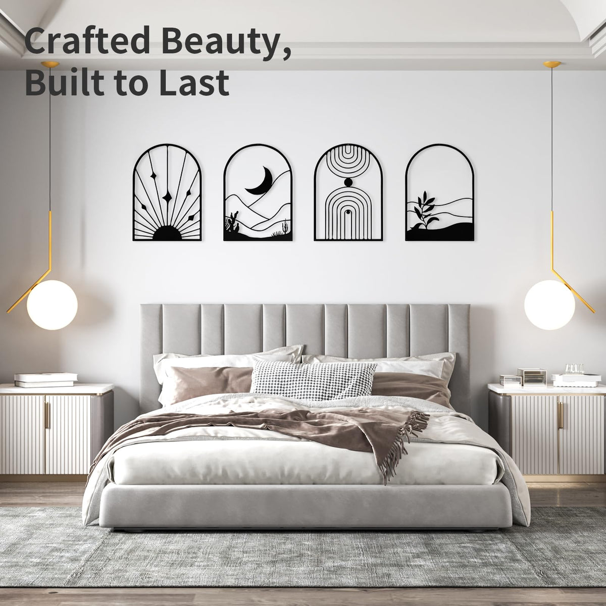 WOWSTAR 4 Pcs Black Large Metal Wall Art, 17x12 Inch Modern Minimalist Iron Wall Sculpture, 3D Textured Art Wall Décor for Living Room, Dining Room, Bedroom, Office
