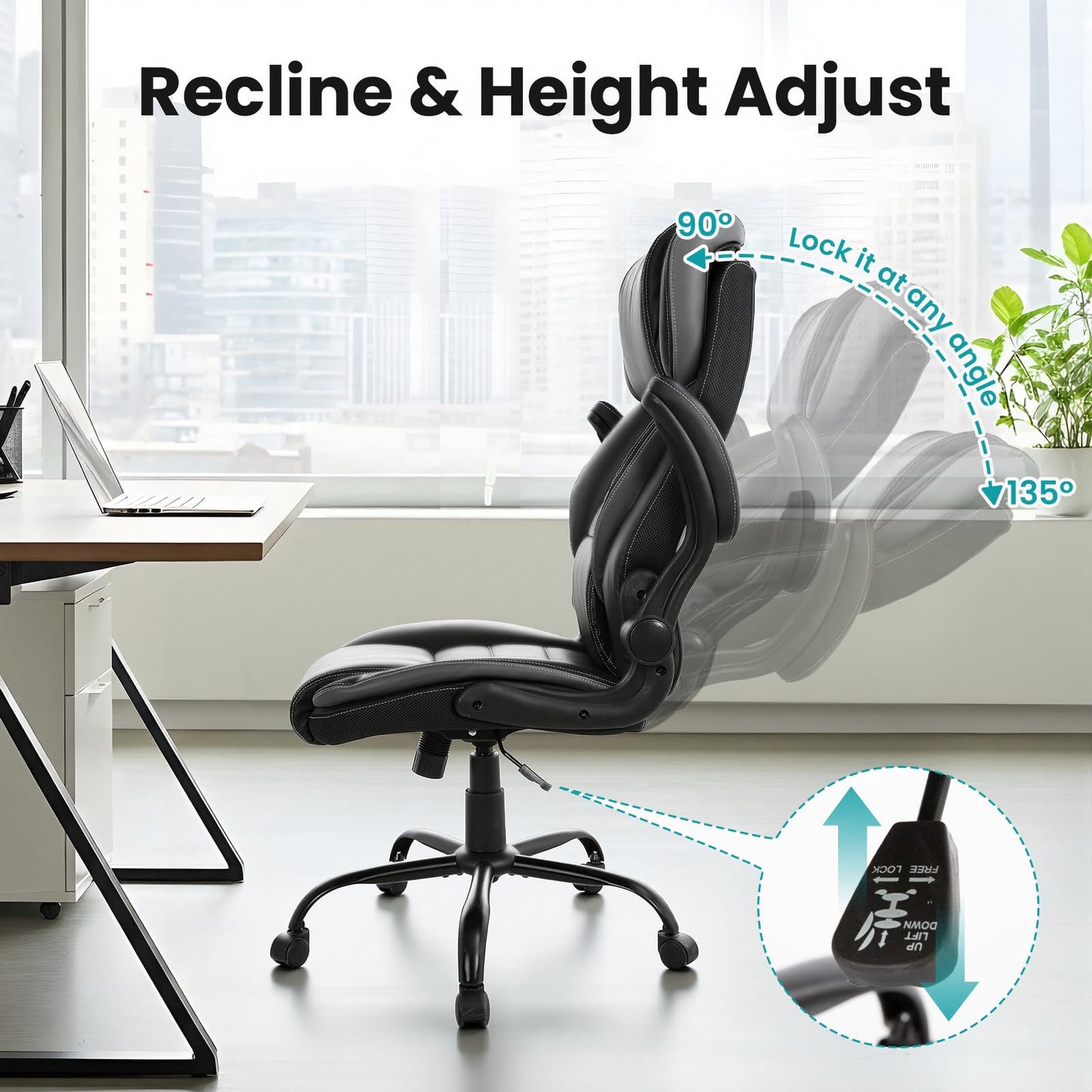 Big and Tall Executive Office Chair 400lbs for Heavy People, Ergonomic Computer Desk Chair with Lumbar Support & Adjustable Headrest, Comfy High Back Leather Office Chairs for Back Pain Relief, Grey