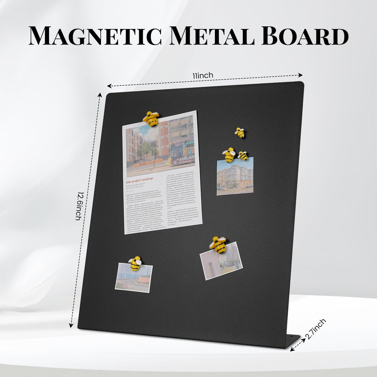 2 Pack Magnet Board,Black Magnetic Board,Metal Magnetic Bulletin Board,Magnet Display Stand for Home, School, Kitchen, Office