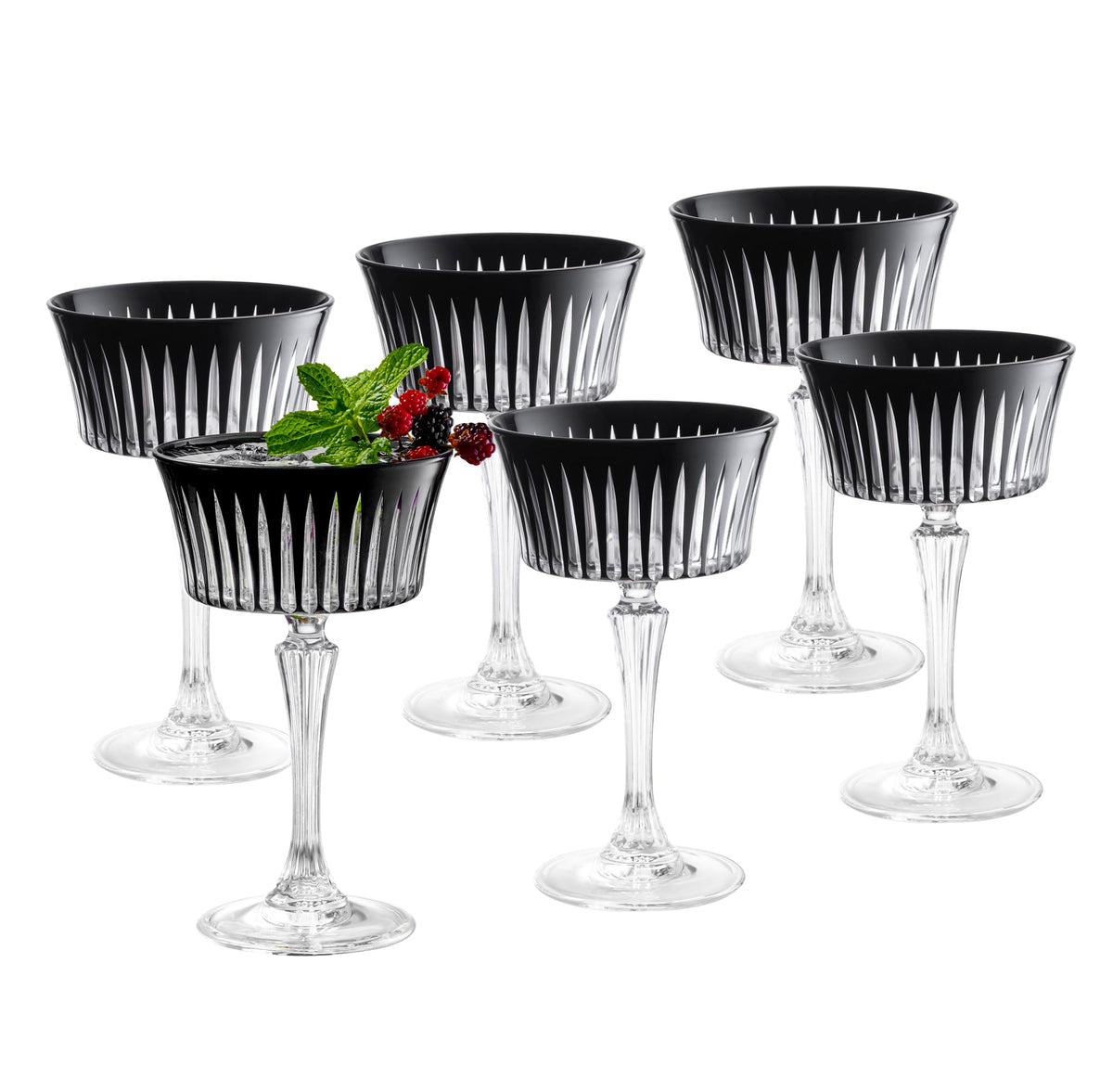 Barski Colored Champagne Coupe Glasses - Black Cocktail Coupe Glass, Stemmed Martini Glassware, Can be used for Dessert, Ice Cream - Black - Set of 6 - Gift Ready - 8.7 oz., Made in Europe