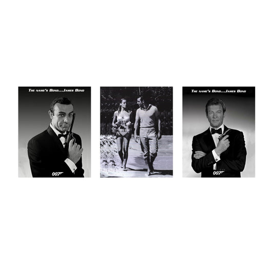AMERICAN LUXURY GIFTS Classic Spy Movie Icons Wall Art – Vintage 8x10 Prints Set of 3 – Retro Film Star Poster Decor for Home, Office, Movie Room – Timeless Gift for Cinema Buffs – Unframed 8x10