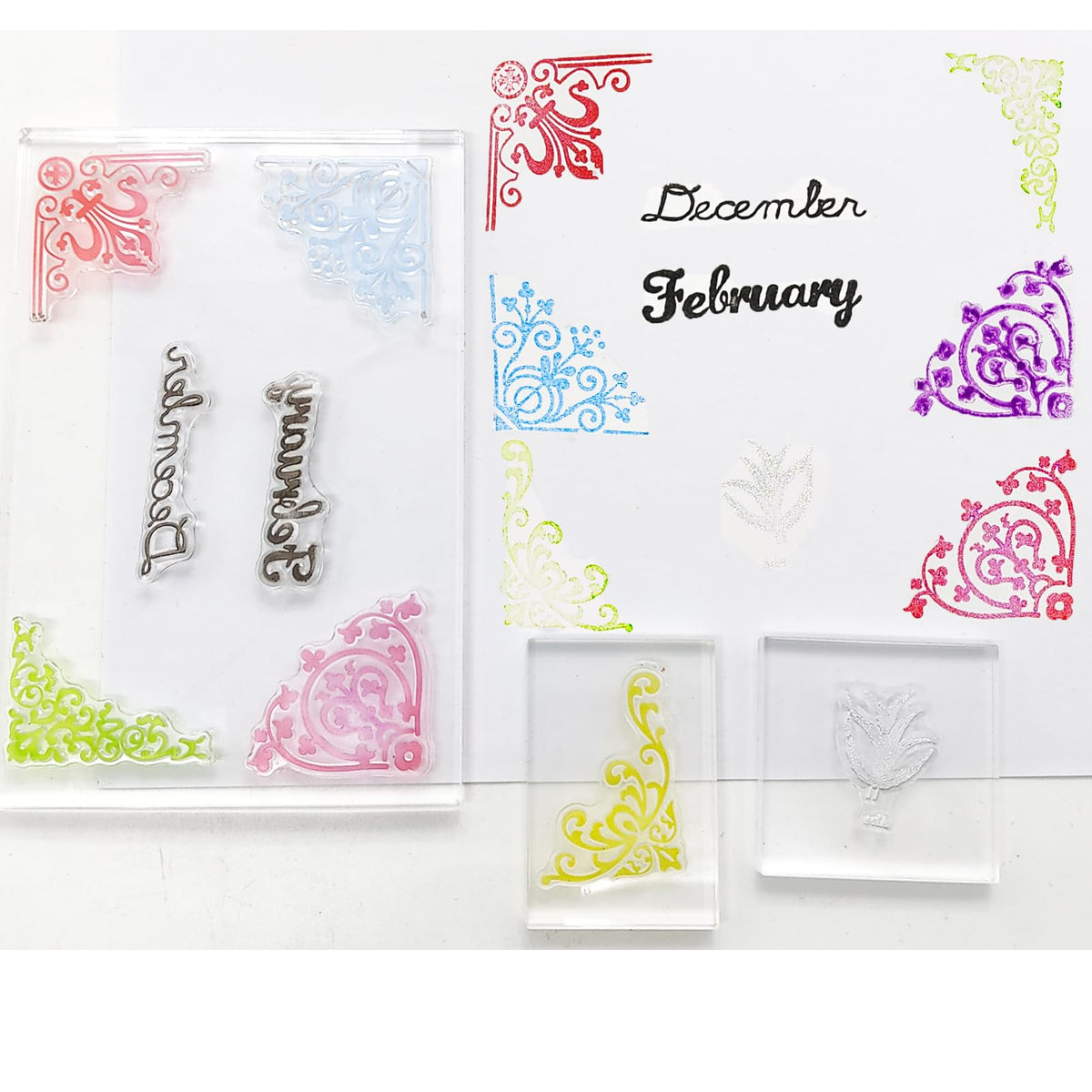 HRJZF 352 Pieces Acrylic Stamp Blocks Tools Set Include 339 Clear Stamp Blocks, 8 Pcs Colorful Craft Ink Pad 5 Pcs Clear Stamping Blocksfor Scrapbooking Card Making DIY