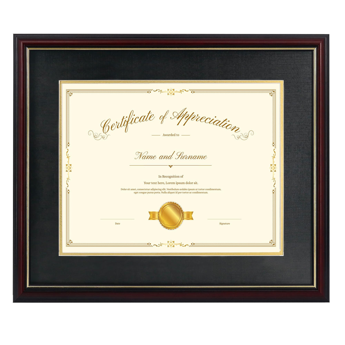 Hodeframe 15x18 Document Frame for 11x14 Diploma/Certificate/Picture, Black Gold & Burgundy Color Includes Double Mat and UV Protection Acrylic (Black Over Gold Double Mat, 1-Pack)