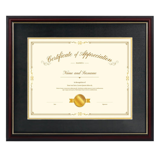 Hodeframe 15x18 Document Frame for 11x14 Diploma/Certificate/Picture, Black Gold & Burgundy Color Includes Double Mat and UV Protection Acrylic (Black Over Gold Double Mat, 1-Pack)