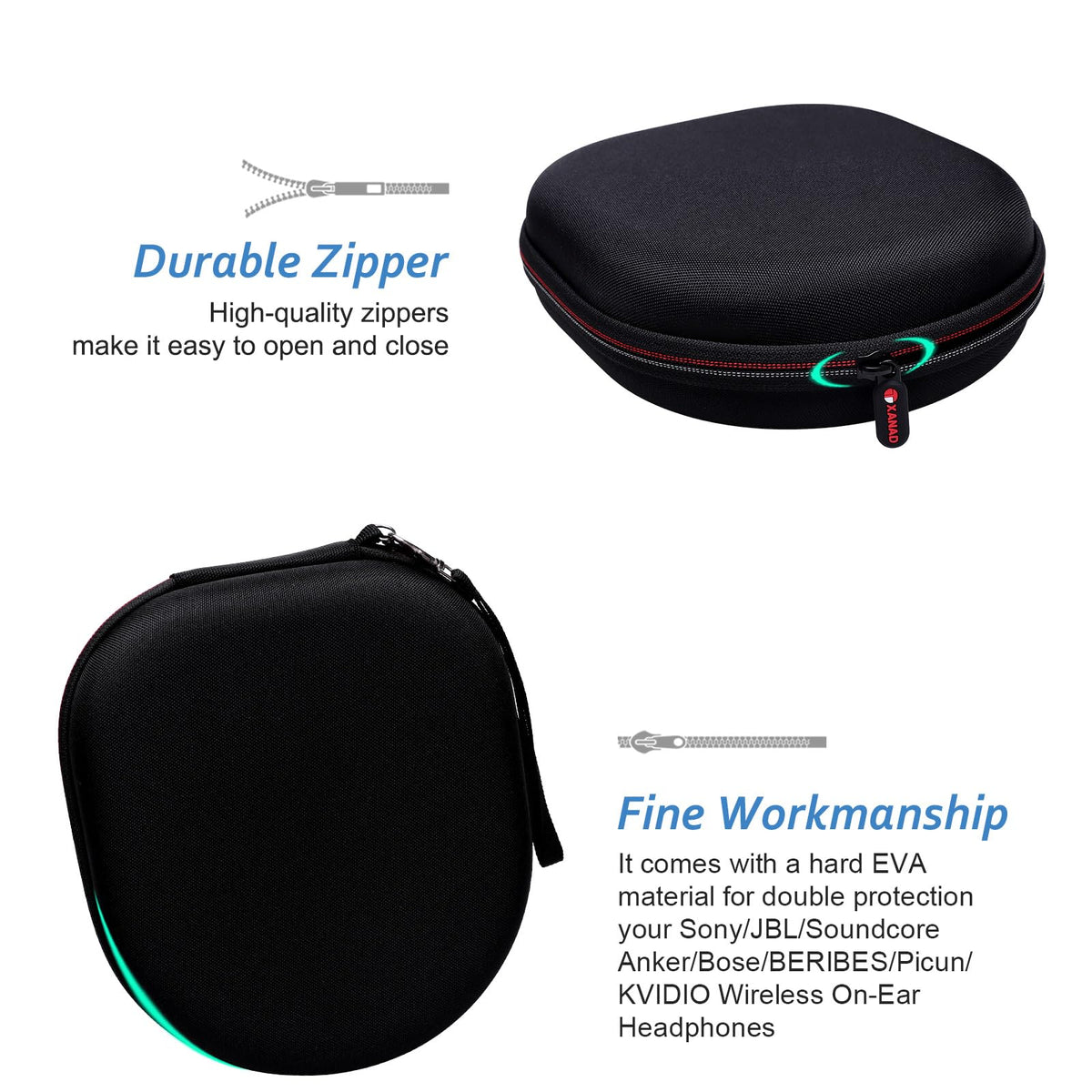 Headphone Headset Case Compatible with JBL/Sony/Soundcore by Anker/BERIBES/KVIDIO Wireless On-Ear Headphones, Black