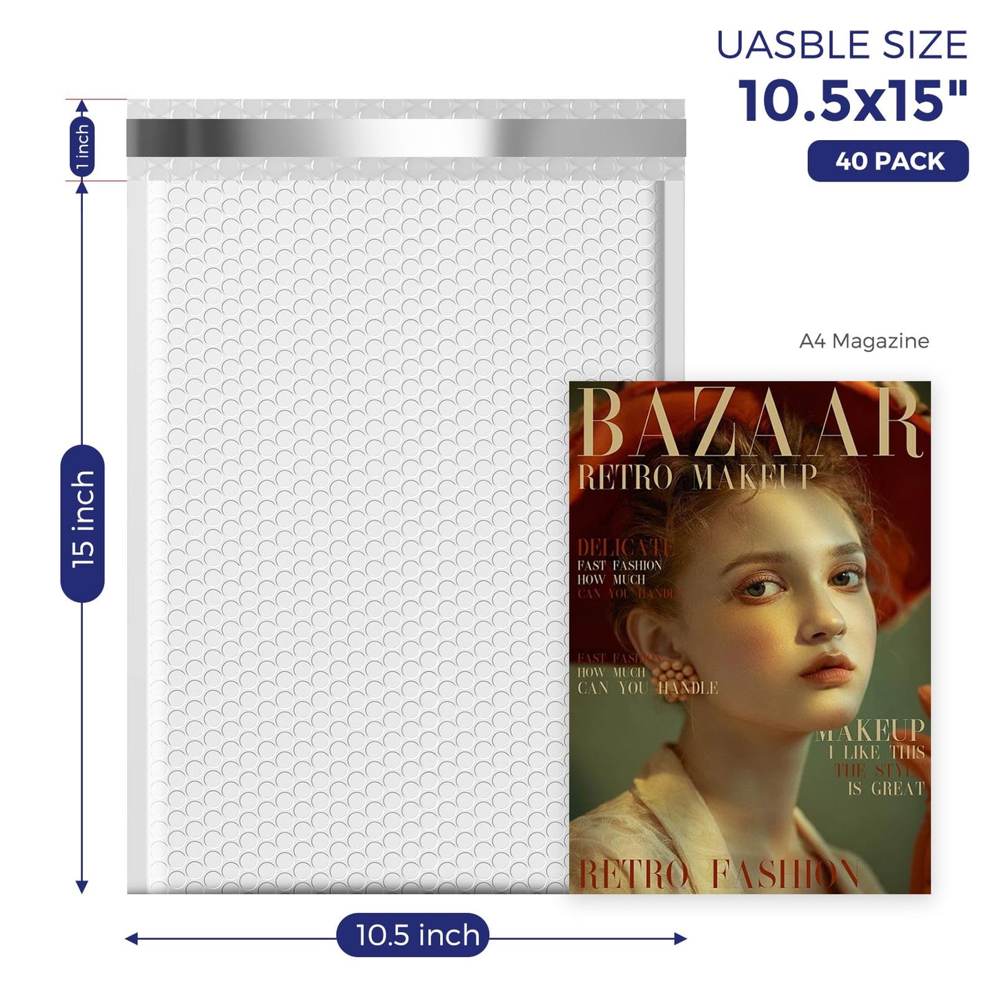 Fuxury White Bubble Mailers 10.5x16" 40 Pack,Padded Envelopes Self Seal Bubble Mailer Waterproof Padded Mailer Bubble Envelopes Cushioning Bubble Shipping Mailer for Clothing, Packaging&Small Business