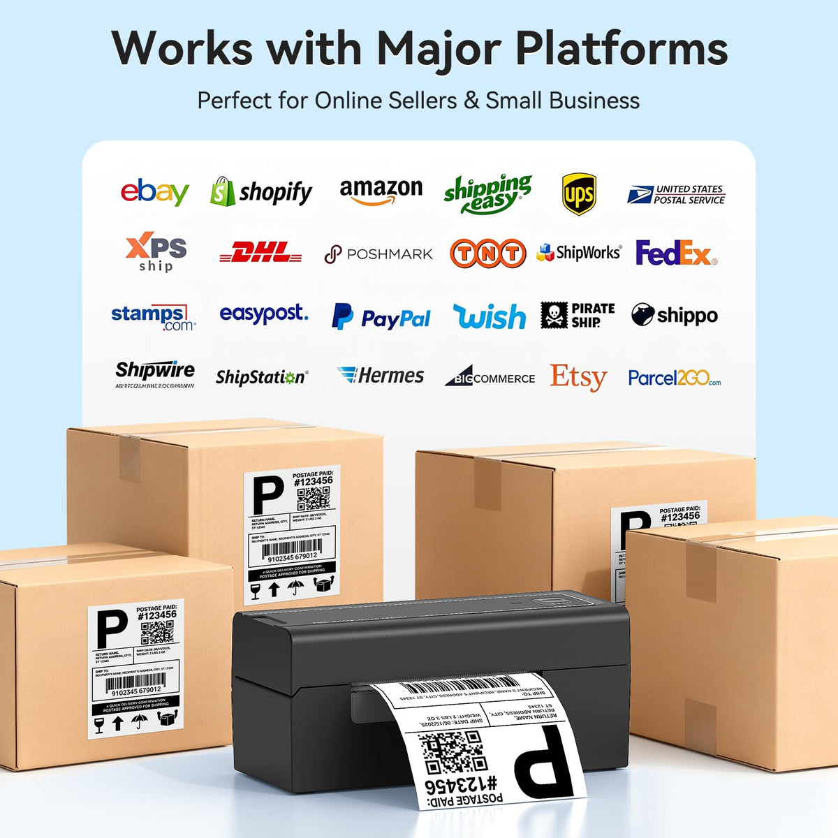 Hoorola Bluetooth Thermal Label Printer, Wireless 4x6 Shipping Label Printer for Small Business & Shipping Packages, Support iPhone, Android, Windows, macOS, Work for Amazon, Shopify, Etsy, USPS