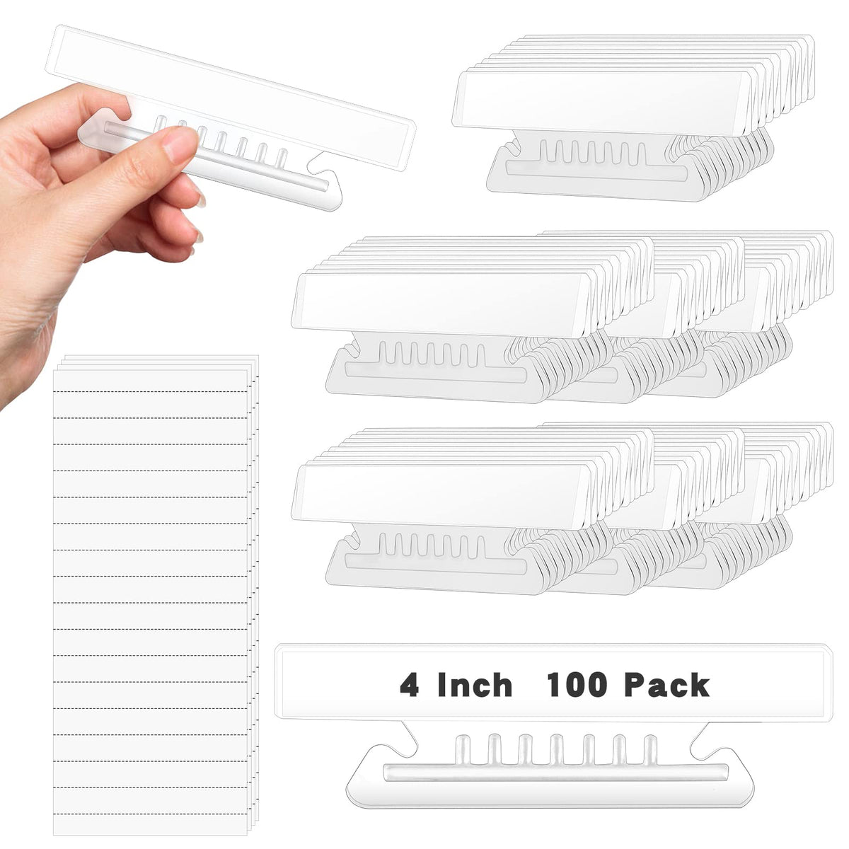 SMAODSGN 100 Pieces 4 Inch Clear Hanging Folder Tabs Hanging File Folder Tabs Clear Tabs for Hanging File Folders for 3 1/2 Inch Hanging File Folders with Tabs Office Hanging Files