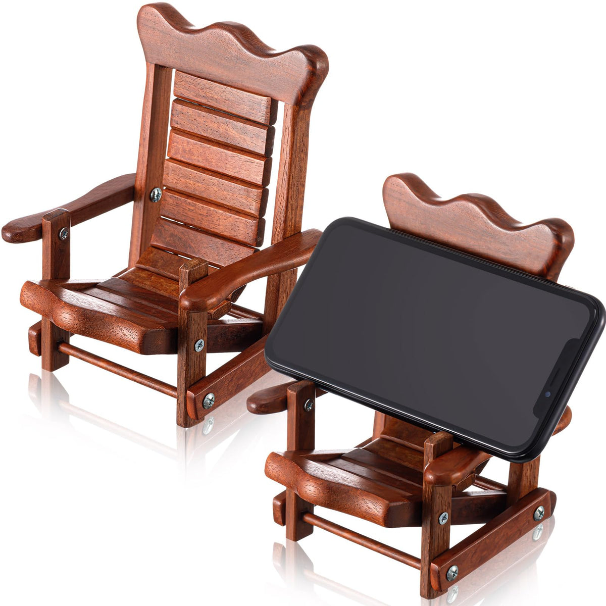 Kingdder 2 Pcs Christmas Wood Cell Phone Stand Gifts Folding Chair Wooden Phone Holder Adjustable Office Cellphone Stand Portable Cute Desktop Chair Shape Mobile Smartphone Holder for Desk Home Travel