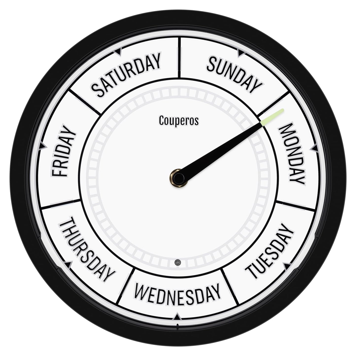 Couperos Day of The Week Wall Clock with Night Light - 12" Analog Silent Non-Ticking Clock with LED Night Light, Calendar Day Clock Perfect for Home, Office, and Retirement Gifts