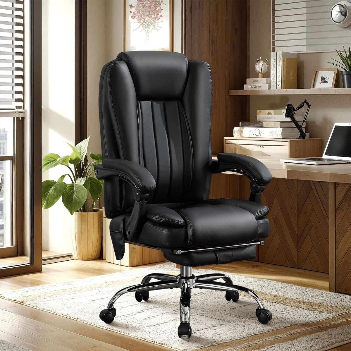 6 Points Vibration & Heat Massage Office Chair with Foot Rest,500lbs Big and Tall Office Chairs,Ergonomic Reclining Desk Chair for Home Office,Gaming