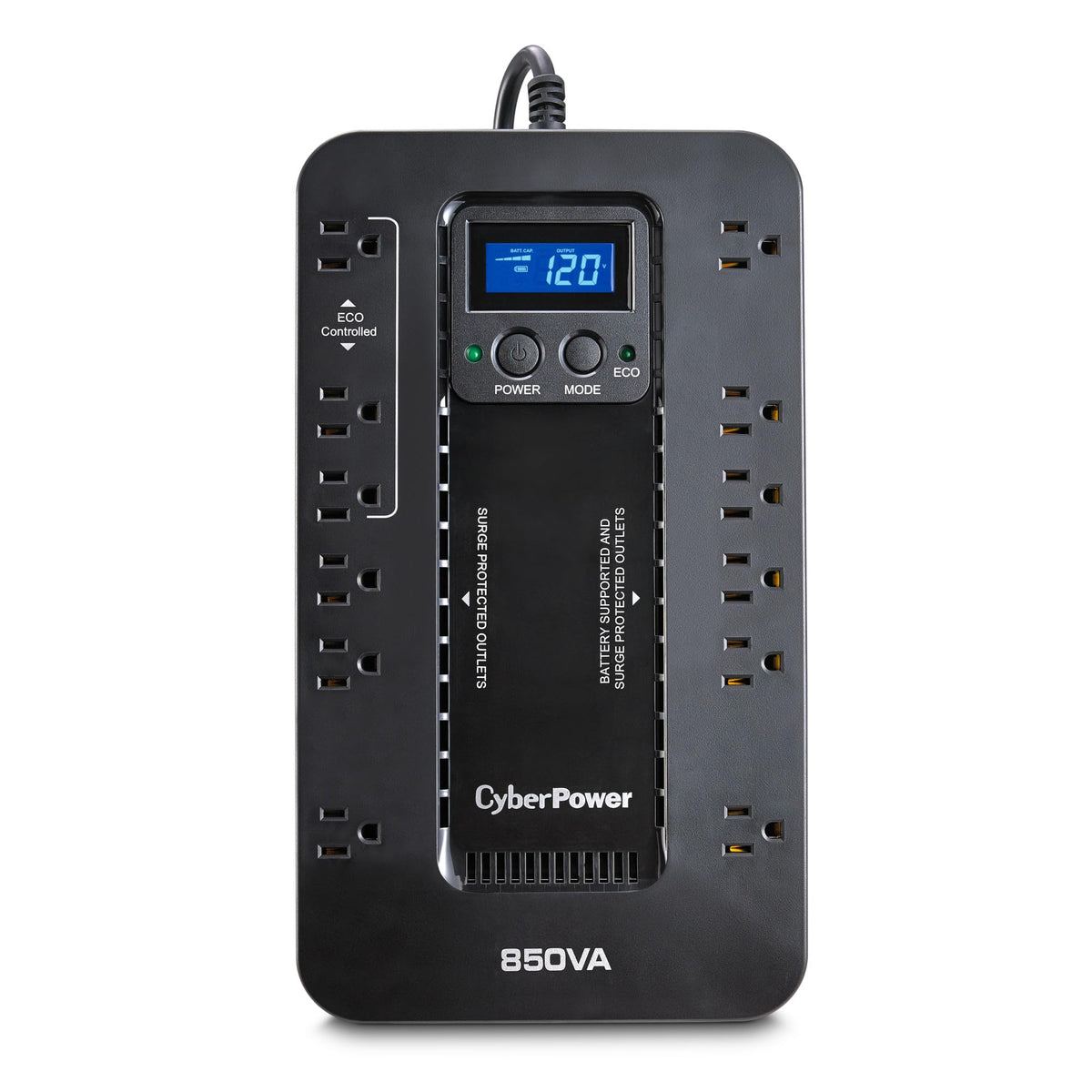 CyberPower EC850LCD Ecologic UPS Battery Backup and Surge Protector, 850VA/510W, 12 Outlets, ECO Mode, Compact, UL Certified