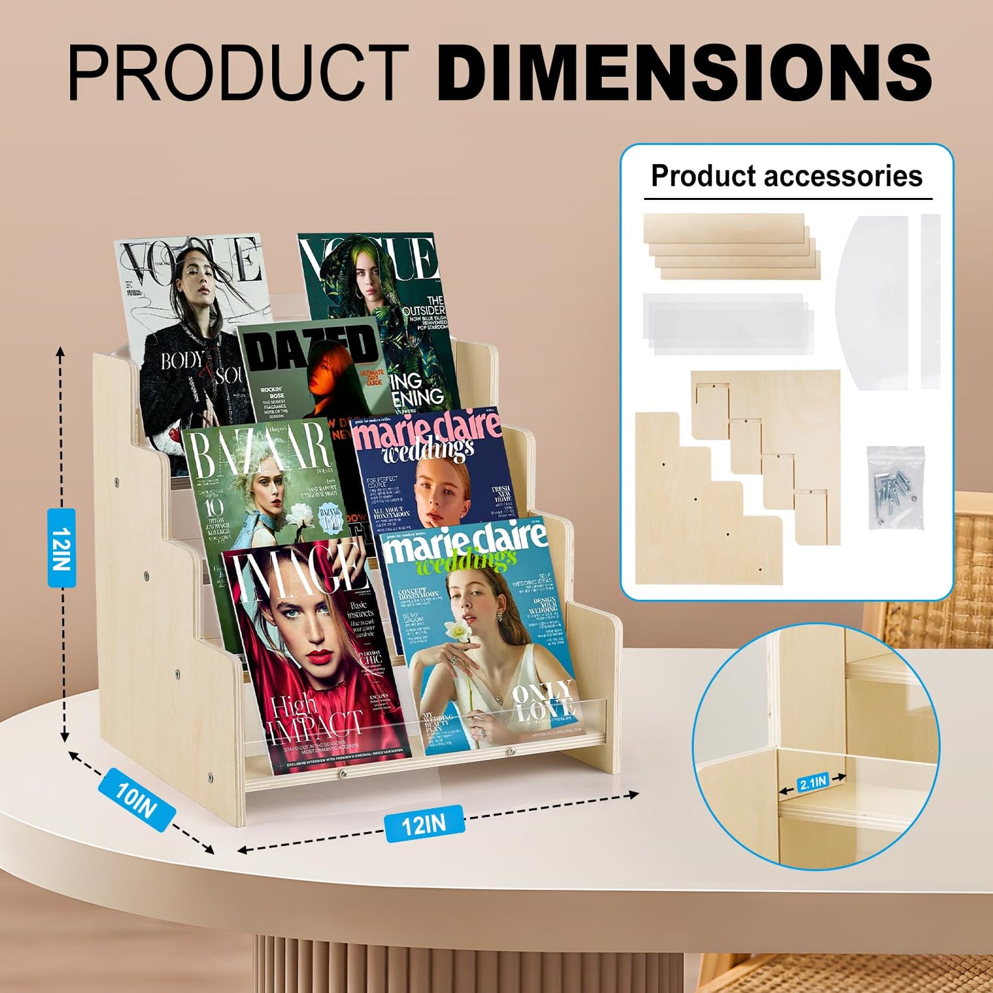 Kesiya Greeting Card Display Stand , Acrylic Sticker Display Holder for Vendors, Counter Retail Display Rack , 4-Tiered Wooden/Acrylic Display stand for postcard /Brochure/Photos/Picture