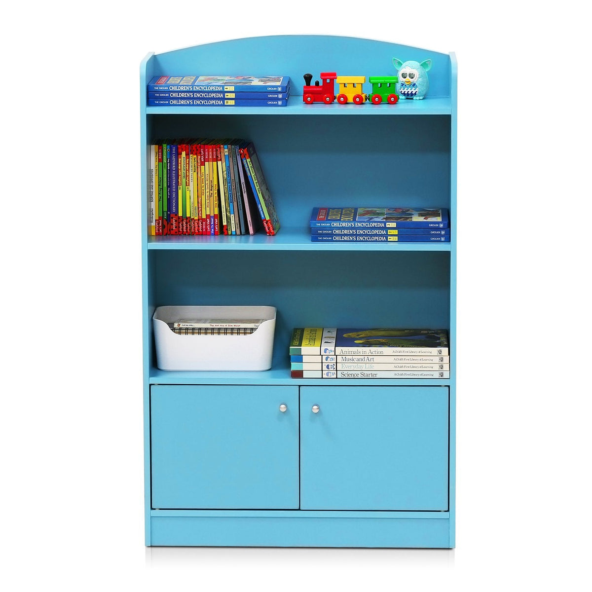 Furinno LOVA Book Shelf, Bookshelf with Storage Cabinet, Bookcase with Door, 11.8 x 23.6 x 37.3, for Living Reoom, Bedroom, Home Office, Light Blue