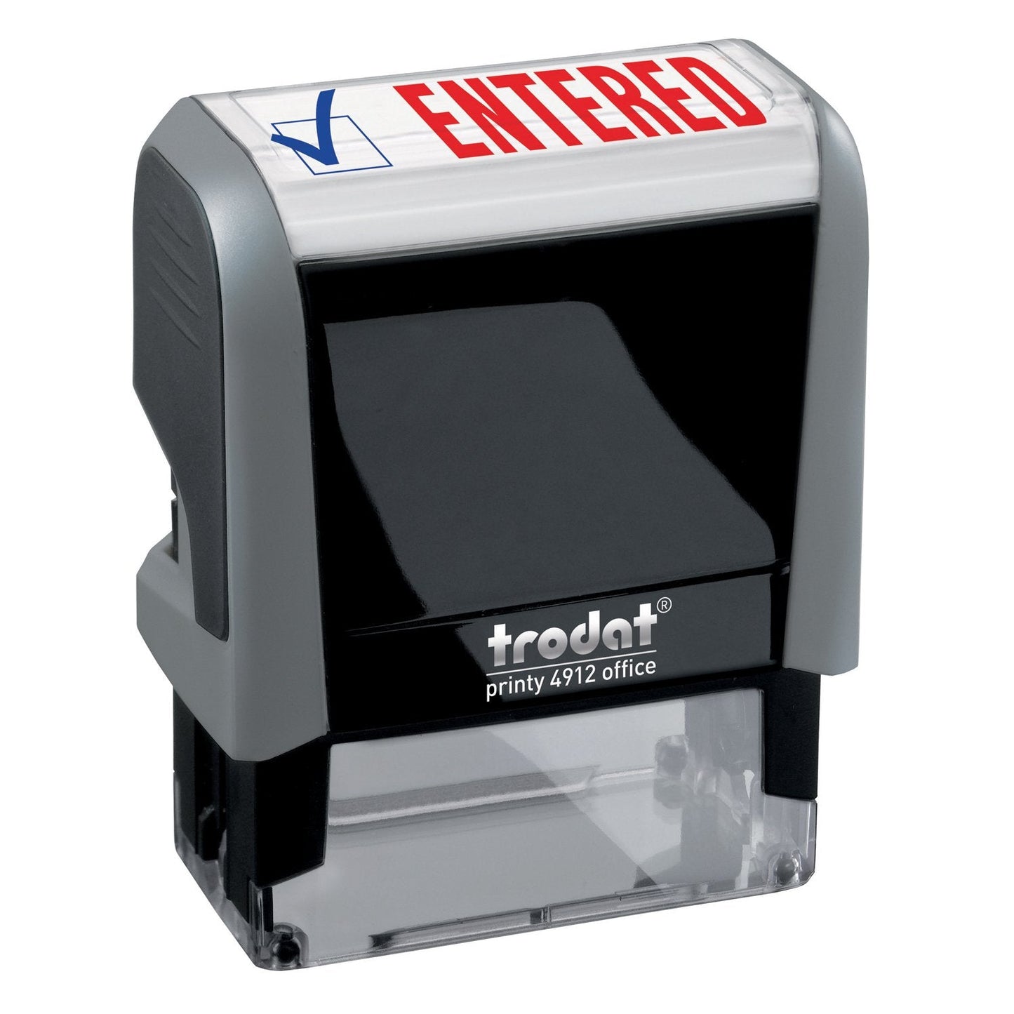 Trodat Printy 4912 2-Color Message Stamp - Self-Inking, Red and Blue Ink, Impression Size 3/4" x 1-7/8" (Entered)