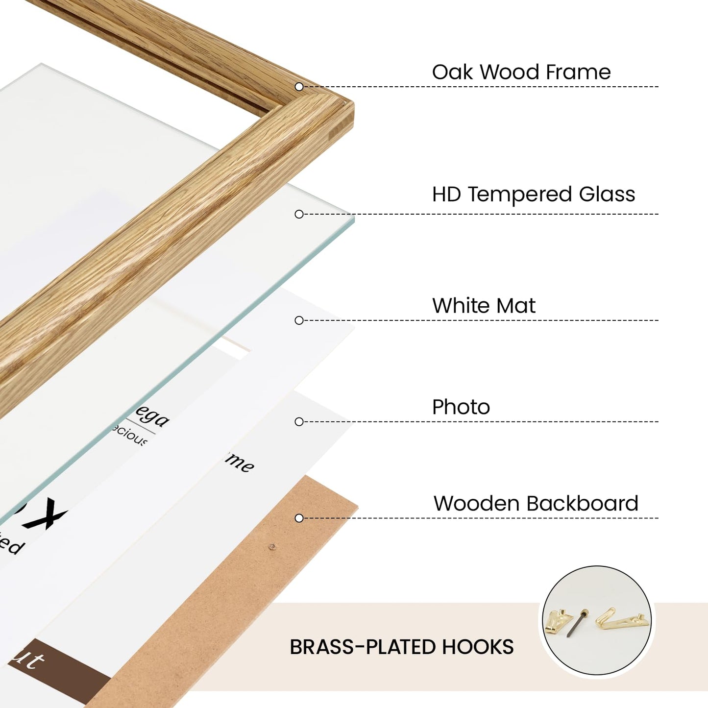 Natural Oak 8x10 Picture Frames Mat to 5x7 Picture Display,Original Wood Handcrafted Photo Frame,Wooden Frame 8x10 with Tempered Glass Graduation Family Wedding Pictures Tabletop & Wall Decor