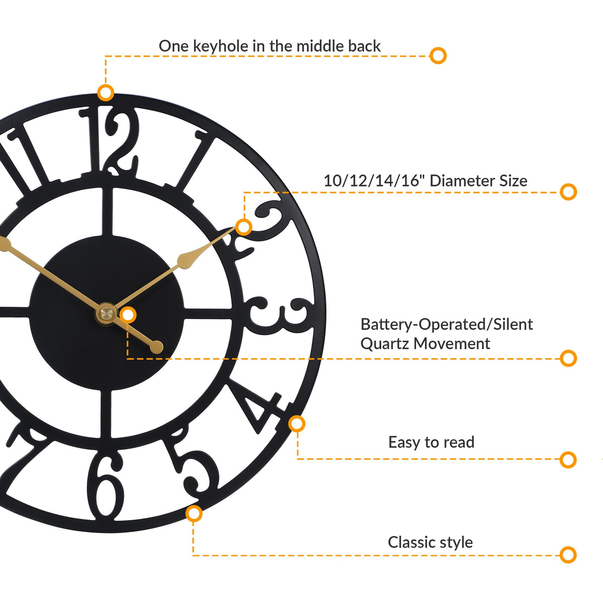 LEIKE Arabic Numeral Wall Clock 10IN Battery Operated Black, Silent Non Ticking, Wall Clocks for Living Room Decor, Small Classic for School, Office, Home, Kitchen, Bedroom