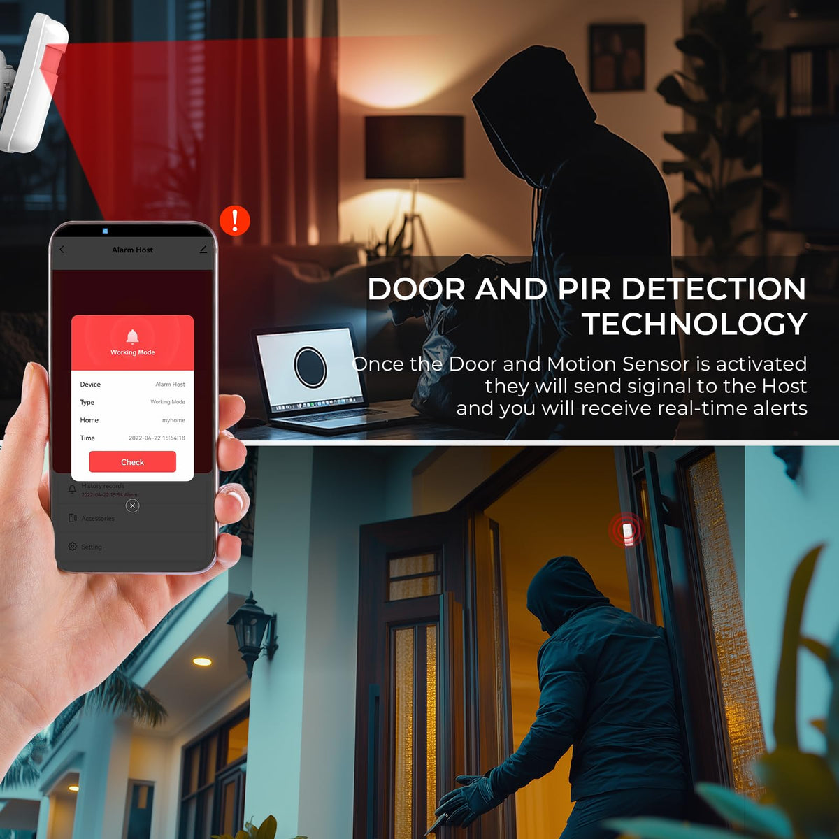 PGST Wireless Home Alarm System,Smart Home Security System with Tuya App Instant Alerts,DIY Door Alarms Kits Siren Hub with Door/Motion Sensors,Remote,Work with Alexa/Google Assistant for Apartment