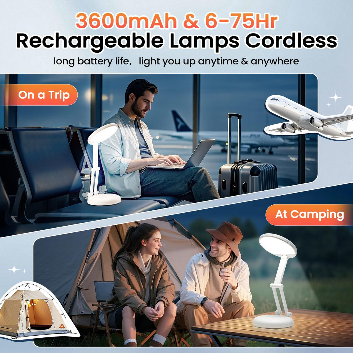 One Fire Cordless Desk Lamp,Dimmable Small Battery Powered Lights,3600mAh Rechargeable Wireless Table Lamp,Mini Lamp&Portable Light for Bed,Book Reading,Home for Small Spaces,Nail Light,Craft,Office