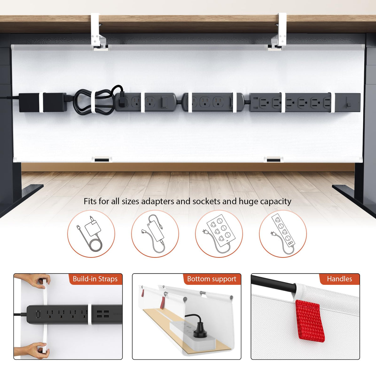 Univivi No Drill Under Desk Cable Management Tray, 48" Cord Organizer for Table, Clamp/Screw Mount Desk Cable Management, Premium Fabric Cable Management Tray for Office, Home (Extra Large)