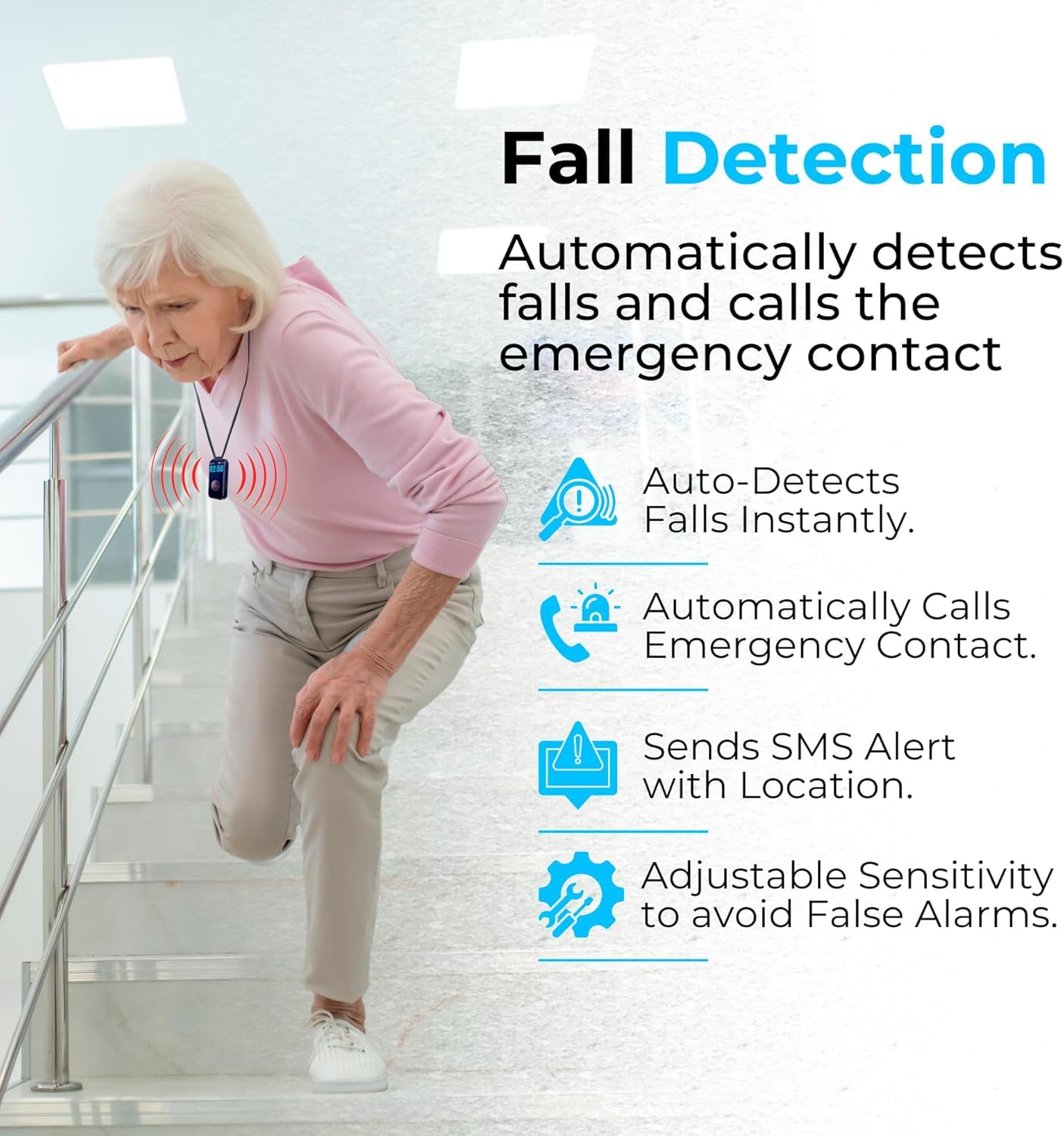 SecuLife New 2026 Fall Alert Device, Medical Alert Pendant with for Seniors, SOS Call, GPS Tracking – Wearable Emergency Necklace for Elderly, Waterproof, 2-Way Calling, Panic Button